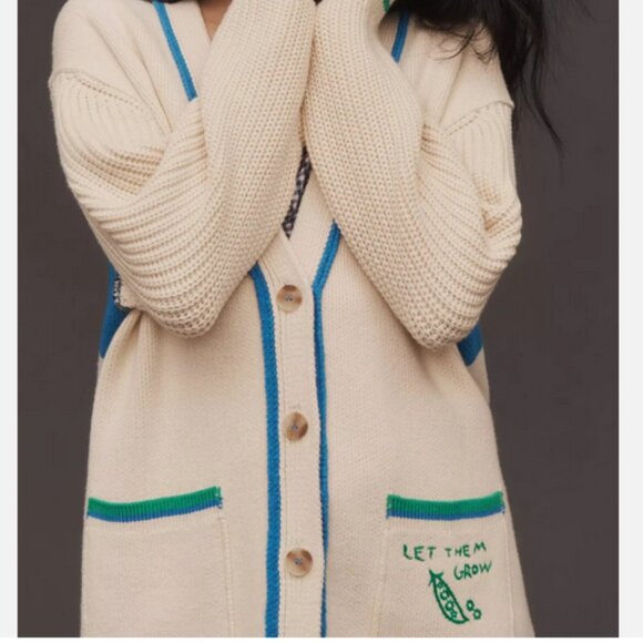 Anthropologie Maeve Cotton Blend Veggie Motif Cardigan Sweater Graphic S NWT - Picture 8 of 8